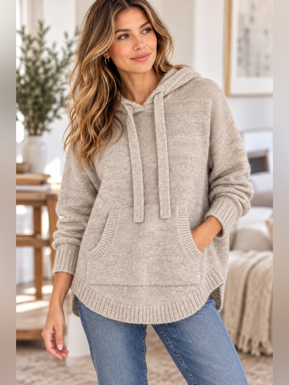 Madewell Hooded Sweater S Oatmeal Wool Alpaca Kangaroo Pocket Capsule Cabincore